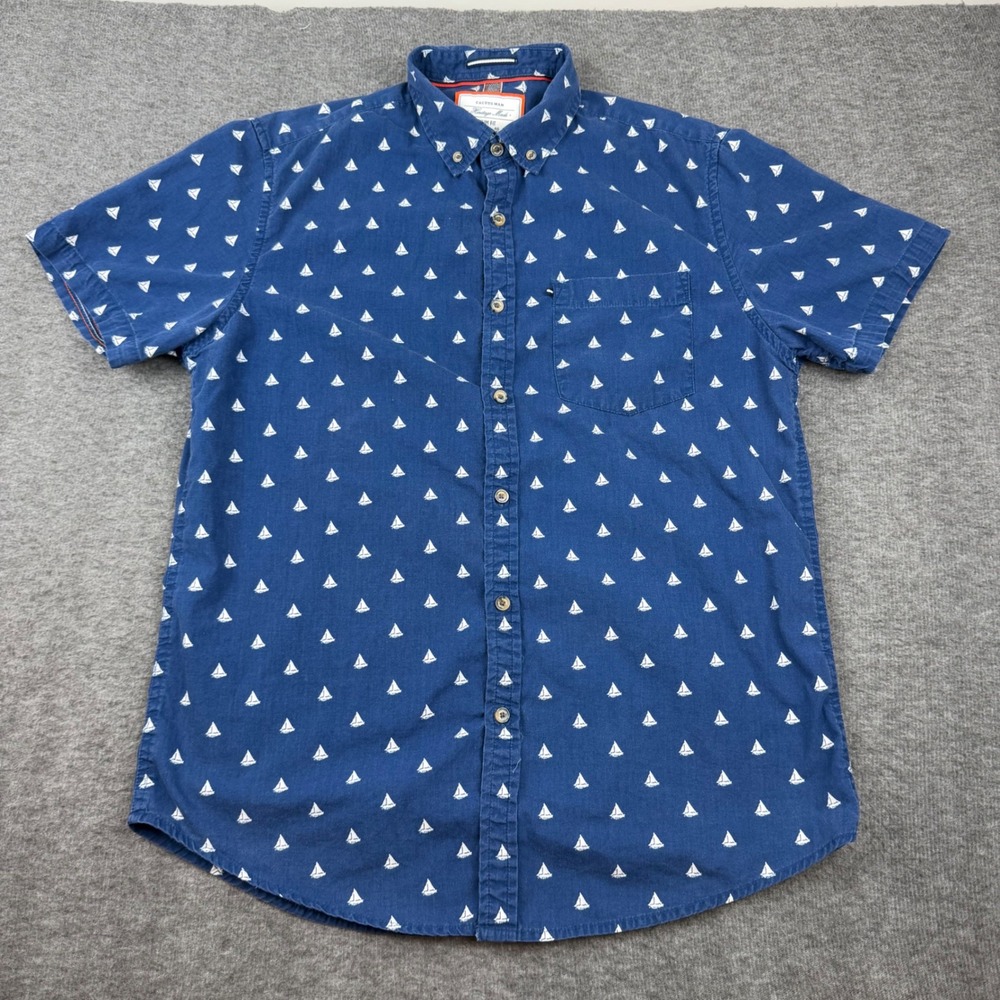 Cactus Man Button Down Shirt Mens Medium Blue Sailboat Print Slim Fit Cotton